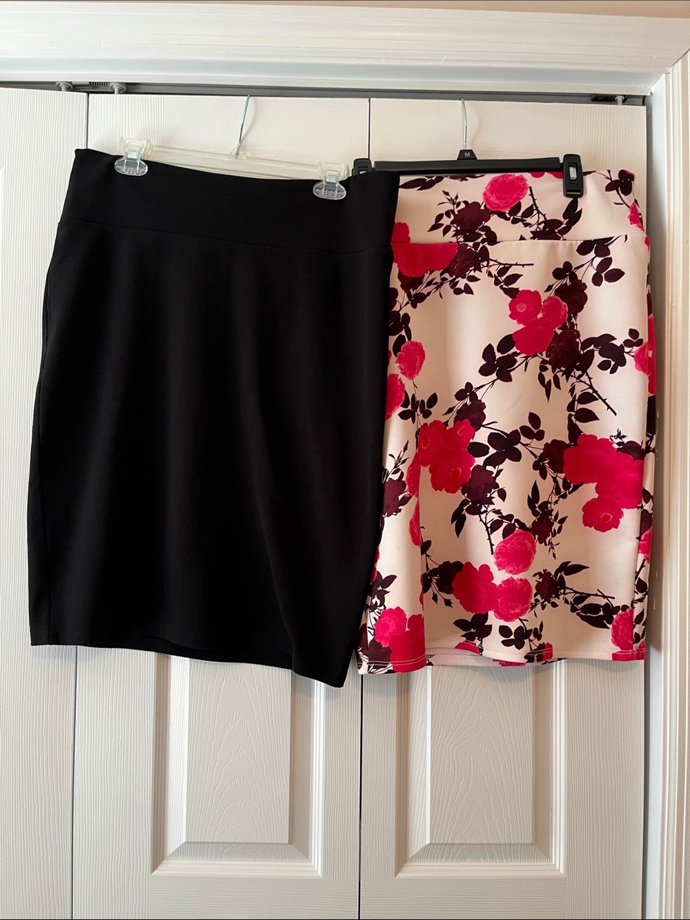 LuLaRoe Black Pencil Skirt & Pink Floral Mini Skirt Duo